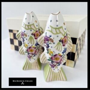 NIB MacKENZIE CHILDS FRECKLE FISH SALT AND PEPPER SHAKERS